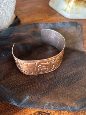 Engraved Copper Cuff Bracelet - Tribal Motif